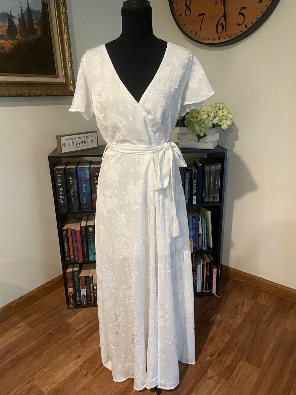 Lulu's White Embroidered Wrap Maxi Dress